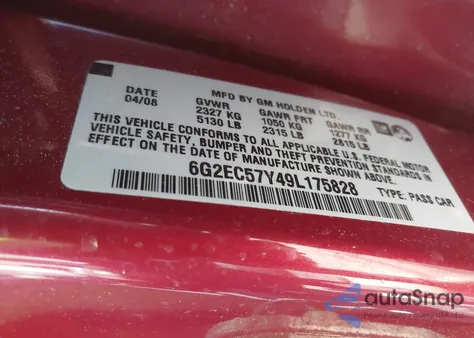 2009 Pontiac G8 Gt z USA, uszkodzony, nr VIN 6G2EC57Y49L175828